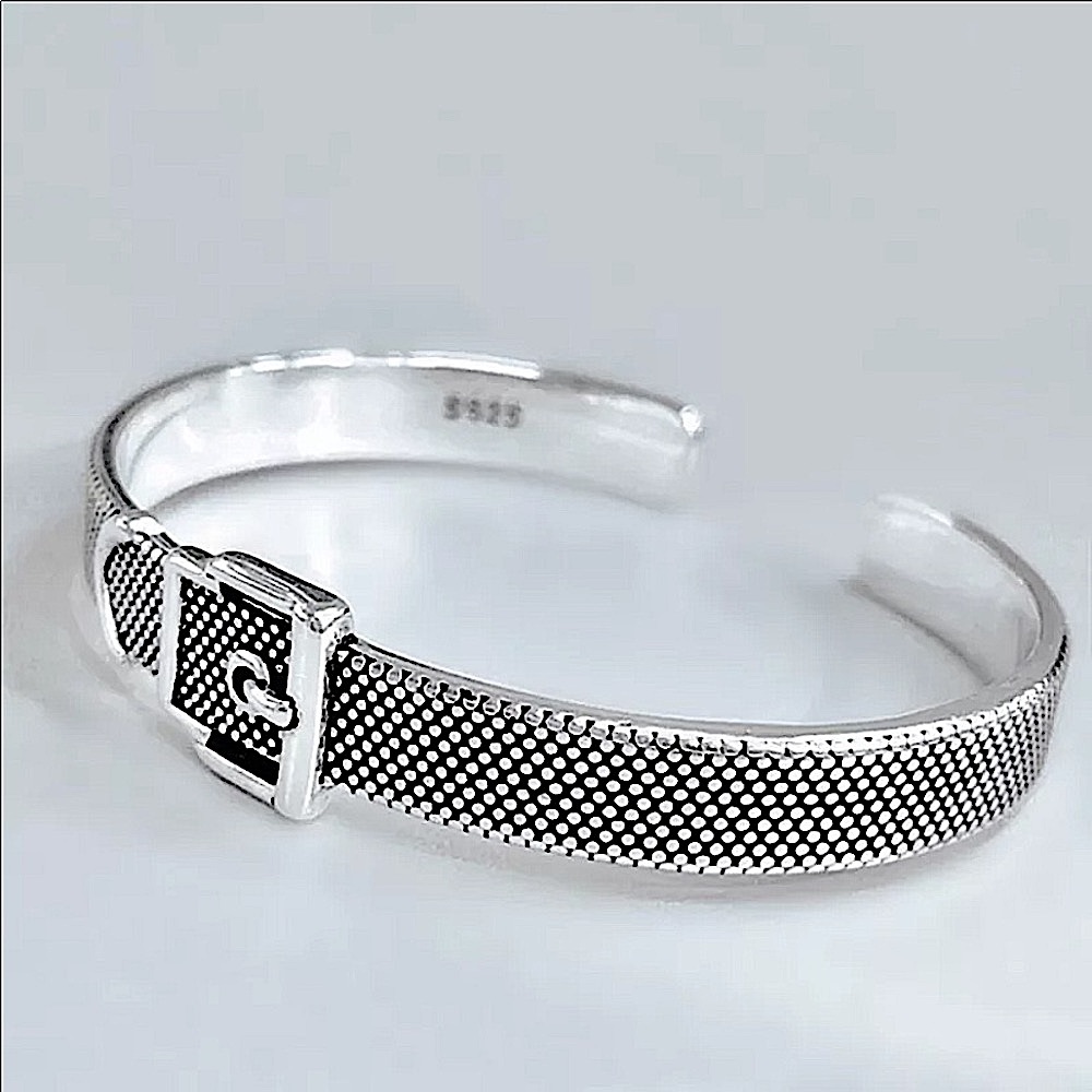 Buckle Sterling Silver Buckle Bangle  Cuff Bracelet - Picture 5 of 6